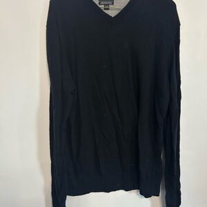 Merino Wool Black V-Neck Sweater for Men